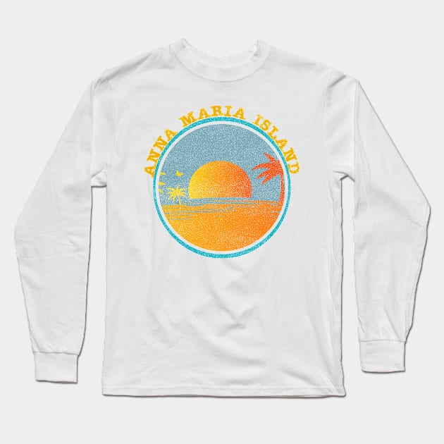 Vintage Anna Maria Island Florida Sunset Palm Trees Long Sleeve T-Shirt by Sassee Designs